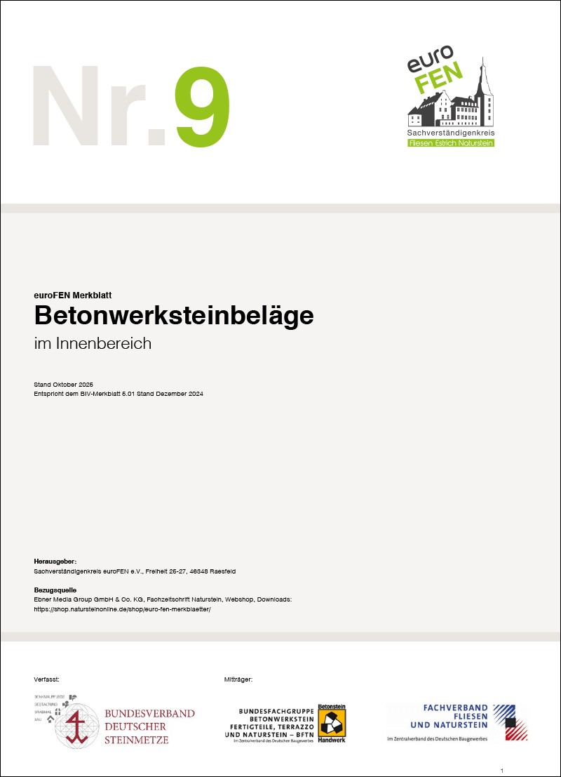 Produkt: euroFEN-Merkblatt Nr. 9: Betonwerksteinbeläge im Innenbereich