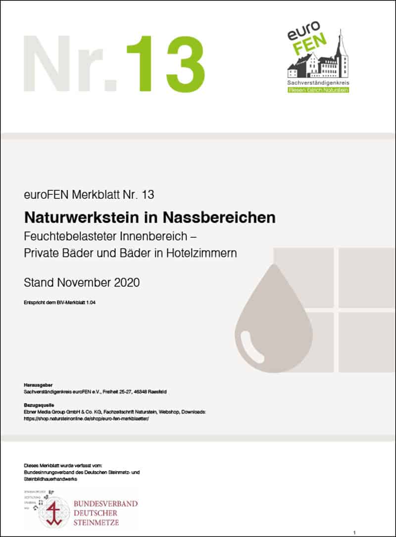Produkt: euroFEN Merkblatt Nr. 13: Naturwerkstein in Nassbereichen