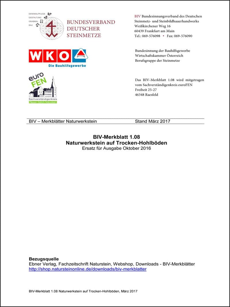 Produkt: BIV-Merkblatt 1.08: Trockenhohlböden (Stand: 2017)