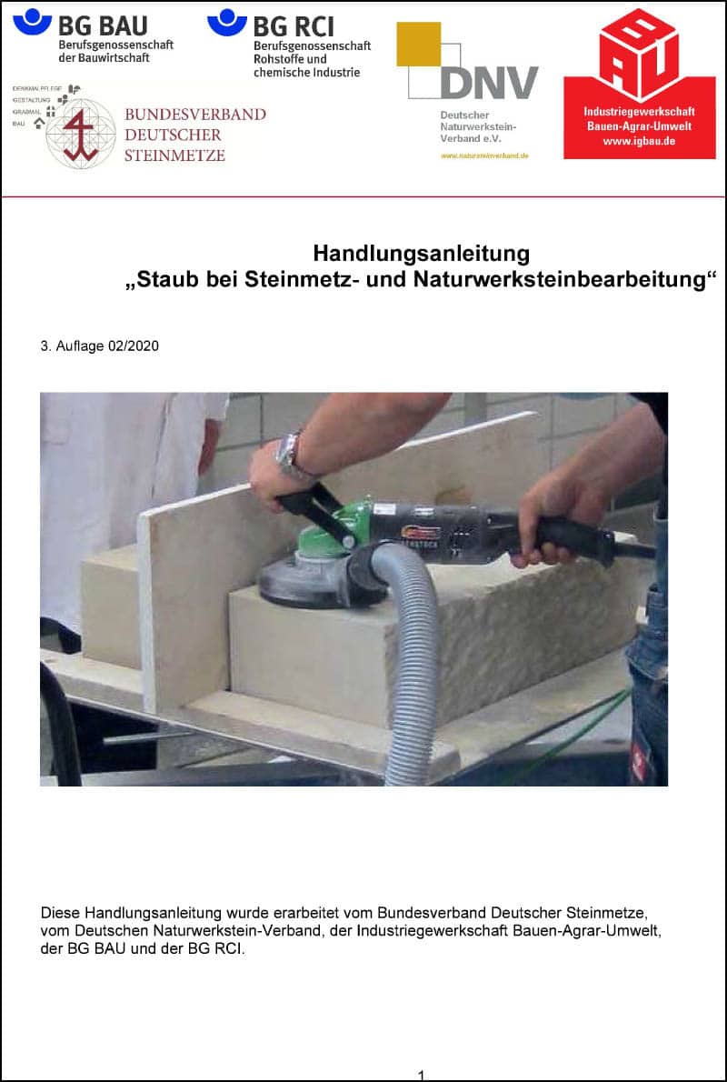 Produkt: Download Handlungsanleitung “Staub bei Steinmetz- und Naturwerksteinbearbeitung”