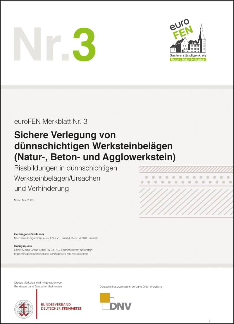 Produkt: euroFEN-Merkblatt Verlegung von dünnschichtigen Werksteinbelägen