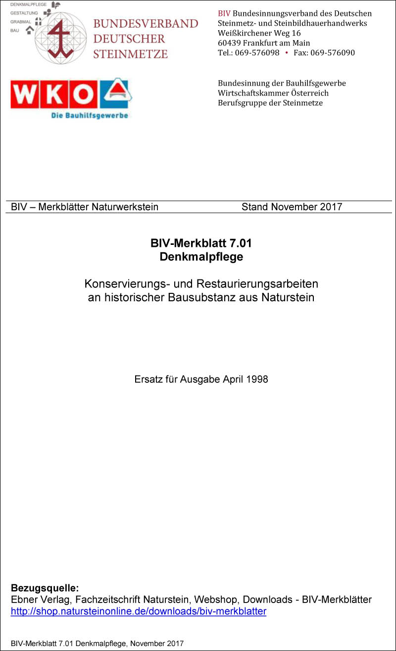 Produkt: BIV-Merkblatt Nr. 7.01 Denkmal-Pflege: Instandhaltungs- und Ergänzungsarbeiten an historischer Bausubstanz