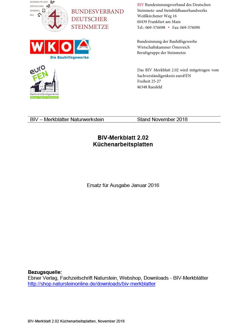Produkt: BIV-Merkblatt 2.02 Küchenarbeitsplatten (Stand: 2018)
