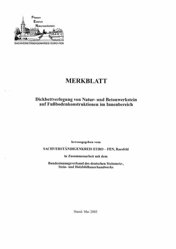 Produkt: euroFEN-Merkblatt Dickbettverlegung auf Fußbodenkonstruktionen innen