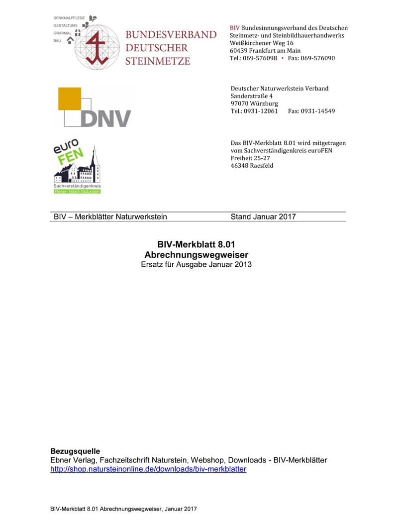 Produkt: BIV-Merkblatt 8.01 Abrechnungswegweiser (Stand: 2017)