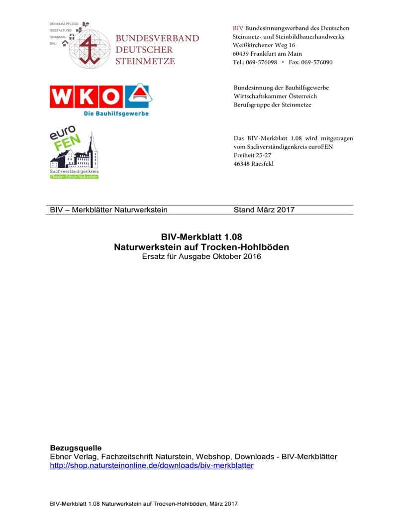 Produkt: BIV-Merkblatt 1.08: Trockenhohlböden (Stand: 2017)
