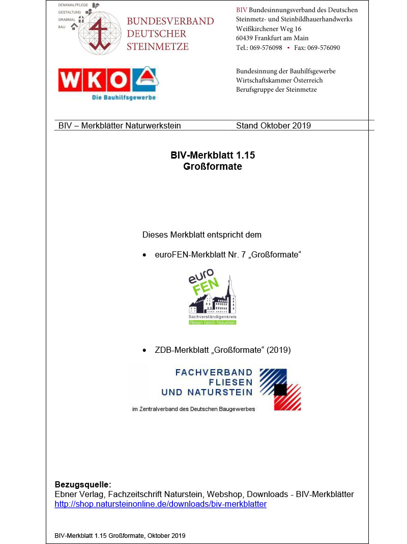Produkt: BIV-Merkblatt 1.15 Großformate